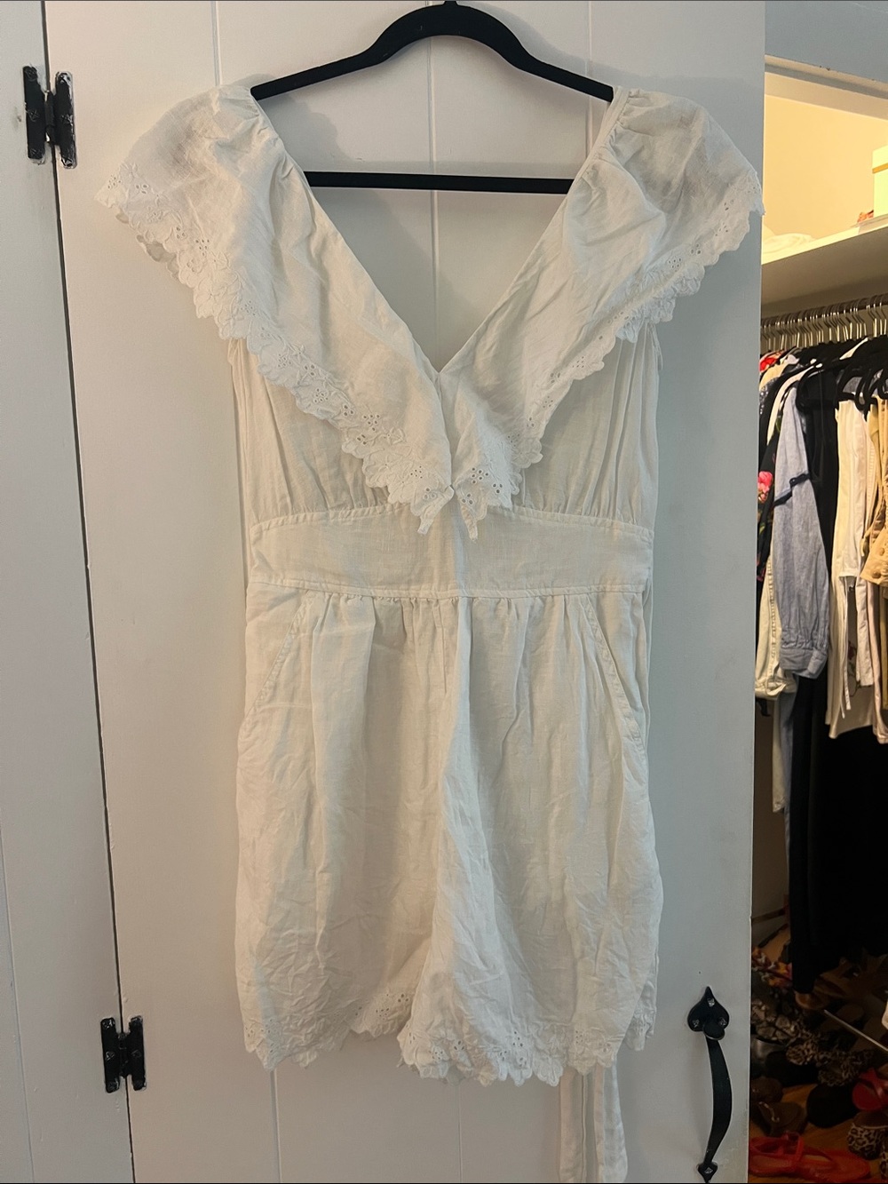 La Vie V-Neck linen Romper with Ruffle Collar